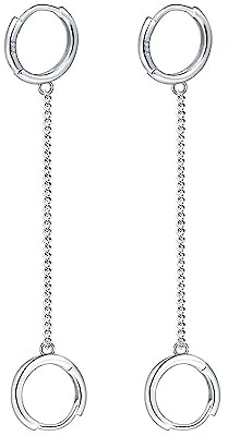 Pair Double Hoop Earrings for Women Girls 925 Sterling Silver Small Huggie Dangle Slave Chain Drop Second Hole Helix Post Multiple Studs Lobe Piercing Cuff Cartilage Men Personalized Jewelry Goth Punk