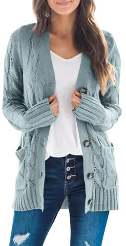 ZESICA Women's Cardigan Sweaters 2025 Fall Button Down Open Front Cable Knit Casual Trendy Winter Clothing Outerwear Sage Large