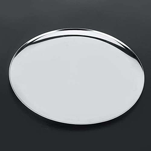 Vassoio da portata tondo Teglia per pizza 28 cm Vassoio tondo in acciaio inox Spuntini di frutta Portaoggetti Piatto da tè Vassoio da portata Torta di pizza Pane piatto Sano Durevole Forno(1#)