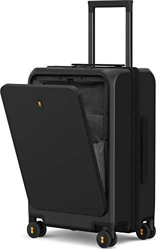 LEVEL8 Bagages Cabine avec Poche Frontale pour Ordinateur Portable 15,6, Valise de Voyage Bagage à Main Trolley avec Port de Charge et Serrure TSA, 55CM, 35L, Noir