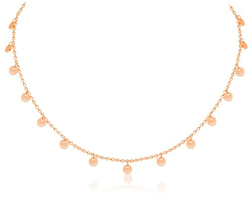 AFSTALR Kette Gold Silber Roségold Damen Halskette mit 15 Runden Plättchen Edelstahl Chain Choker Schmuck Geschenke für Frauen Wasserfest Länge 40+5cm
