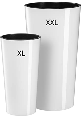 MELTOM Blumenkübel Rund Hochglanz Slim Blumentopf Pflanztopf mit Herausnehmbaren Einsatz (Weiß, XL + XXL)
