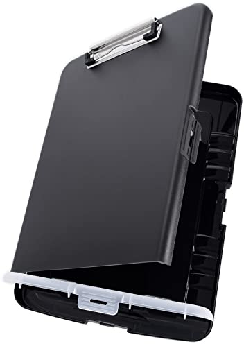 Hnogri Kunststoff-Klemmbrett mit Aufbewahrung, Hochleistungs-Clips, Klemmbrett-Aufbewahrungsbox, geringes Gewicht, glattes Schreiben für die Arbeit, Größe 14 x 9,6 x 1,2 Zoll (Schwarz)