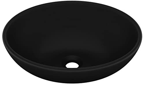 vidaXL Lavabo Ovale de Luxe Vasque à Poser de Toilette Lave-mains de Salle de Bain Salle Cosmétique Maison Intérieur Noir Mat 40x33 cm Céramique