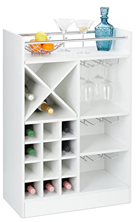 Relaxdays 1x Cantinetta con Porta Calici, per 22 Bottiglie, da Terra, per Vino e Prosecco HLP: 96x63x35 cm, Bianca