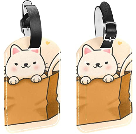 Little Cat Gepäckanhänger aus Papier, Cartoon-Druck, 2 Stück, PU-Leder, Gepäckanhänger, Sichtschutz