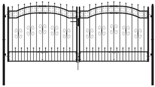 vidaXL Puerta de Valla Cancela de Cerca Jardín Patio Granja Entrada Exterior al Aire Libre Punta Lanza Acero Recubierto Negro 305x173cm