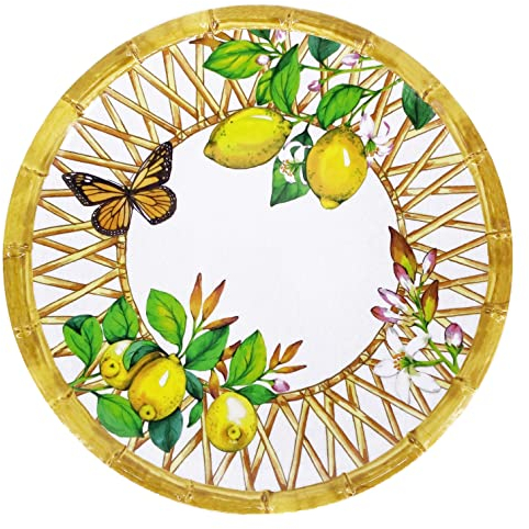 Les Jardins de la Comtesse - Piatto da dessert in melamina - Capri - Ø 23 cm - Limoni gialli - Servizio da tavola - Stoviglie Quasi-Infrangibile MelARTmine
