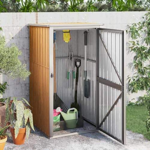 Keketa Homgoday Gartengeräteschuppen Braun | Verzinkter Stahl, Metall, Kunststoff | 88x89x159/161 cm | für Gartengeräte und Poolzubehör Model316208