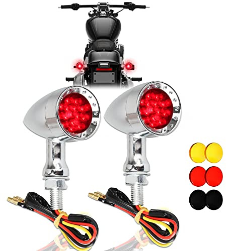 DREAMIZER 2pcs Chrome Bullet 15 LEDs Motorcycle Turn Signal Lights Front and Rear Indicator Lamps Compatible with Harley Honda Yamaha Cruiser Softail Sportster Street bike Chopper Bobber