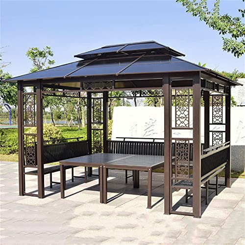 HJDSUDU Hardtop-Pavillonüberdachung, Terrassenpavillon mit Polycarbonat-Doppeldach-Rostschutzbeschichtung, Aluminiumrahmen, permanenter Pavillon-Außenpavillon,3x4m