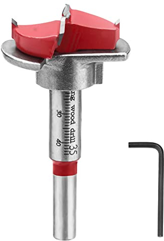 HPHOPE 35mm Forstnerbohrer mit Verstellbarem Tiefenanschlag, Rundschaft | C45 Stahl, Mit Zentrierspitze für Präzise, Ausrissfrei, Schnelle Spanabfuhr, Ideal für Hölzer, Spanplatten, Faserplatten