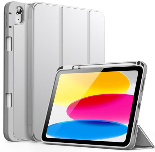 JETech Hülle für iPad (A16) 11./10. Gen, Silber | Für 2025/2022 Modell, Weiches TPU, Pencil Holder, Dreifach-Ständer, Stoßfestes Leichtdesign