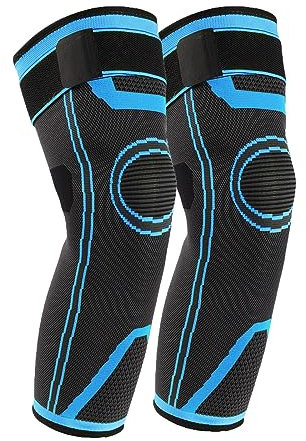 yeloumiss Kniebandage Lang Kniestütze Männer Damen 1 Paar Knieschützer mit Elastischen Bändern für Sport, Laufen, Basketball, Arthritis, Gelenkschmerzen (L, Blau)