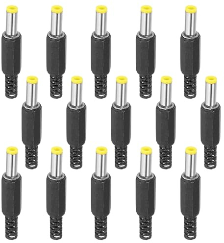 PATIKIL 5.5x2.1mm CC Maschio Terminali Alimentazione Spina 15 Pacco Fai da Te CC Barile Connettore Sostituzione Giallo