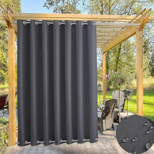 Wasserdichter Outdoor-Vorhang für Garten Terrassen Pavillon Vorhänge, Thermisch Isoliert Verdunkelungsvorhänge mit Öse (Oben und Unten), Sonnenschutzvorhänge |1 Panel-Dunkelgrau-B160cm xH254cm