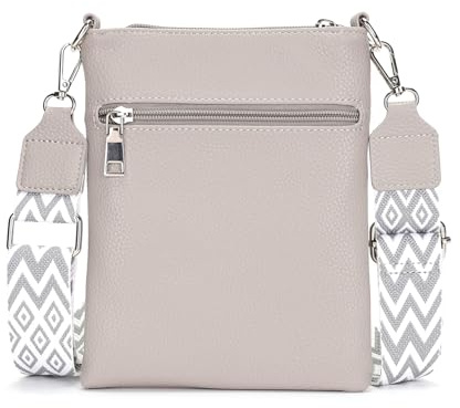Vezluax kleine Umhängetasche Damen slim Handytasche zum Umhängen Leder Crossbody Bag mit Reißverschluss Schultertasche für Frauen Reise Geschenk Grau