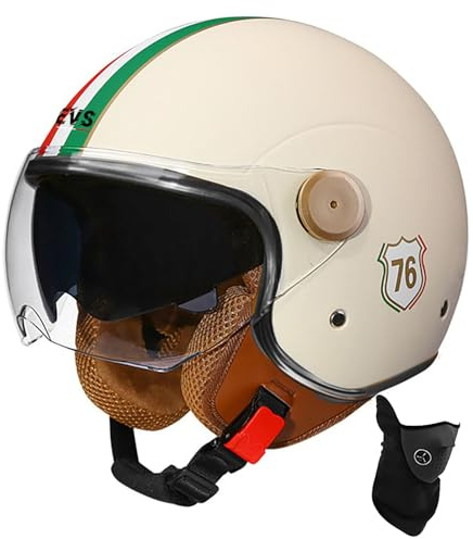 BDBRHFG Casque Ouvert Demi-Casque De Moto Approuvé Dot/ECE Casque De Moto avec Pare-Soleil Style Rétro Vintage Casque De Moto Vespa Jet pour Enfants, Jeunes, Hommes Et Femmes 9,M 56-57cm