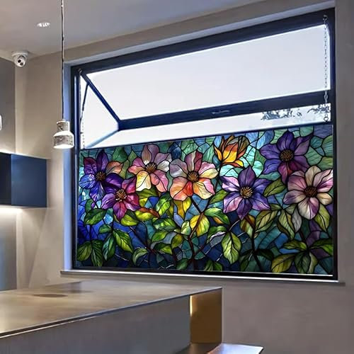 Milchglasfolie Lila Grüne Blätter Fensterfolie Blickdicht Fenster Sichtschutzfolie Milchglasfolie Selbstklebend Fenster Milchglasfolie Fenster Sichtschutzfolie Fenster Folie für Fenster 45x100cm/3 Pcs