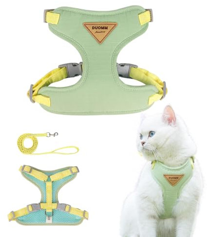 FurrPhunny Katzengeschirr und Leine, ausbruchsicher, verstellbar und bequem, ideal für Spaziergänge mit der Katze im Freien, Hundeweste, für Welpen, Kätzchen, mittelgroße und große Katzen (Grün, M)