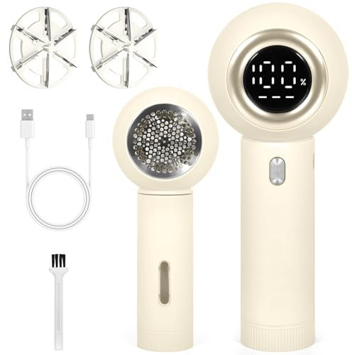 BUOAZR Rasoir Anti Bouloche Électrique Écran LCD, 2000mAh Rechargeable Câble Type-C, 3 Vitesses Ajustables, Tête à 6 Lames Fraise à Peluches, avec 2 Lames Remplaçables, Idéal Vêtements Meubles