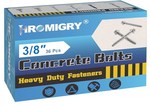 HROMIGRY 3/8 x 5 Concrete Screws (36 Pack) 3/8 inch Concrete Anchor Bolts for Masonry, Cement, Brick or Block, Zinc Plated