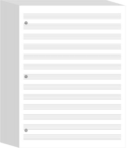 Fullhawl Loose Leaf Music Filler Manuscript Paper 8.5x11 with 12 Staves of Music Lines 100 Sheets 3 Hole Blank Manuscript Staff Paper for Compositions