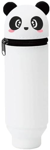 Guyode 2 in 1 Weiche Silikontasche Kawaii Federmäppchen, Teleskopisch Mäppchen aus Weichem Panda Silikon, Schön Stehendes Mäppchen, Mäppchen Cartoon Bleistifthalter für Schülerin Teenager (B)