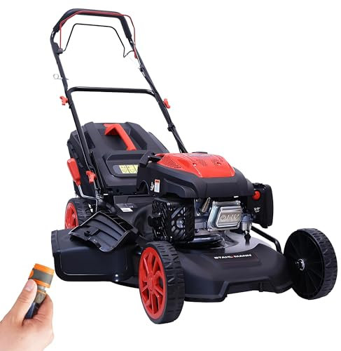 STAHLMANN Rasenmäher Benzin mit Antrieb BR532 – 7,0PS (5,1kW) 223ccm mit Antrieb, 53cm Schnittbreite, Mulchen, Schnitthöhenverstellung, Easy Clean Anschluss, Große Räder, 60L Korb