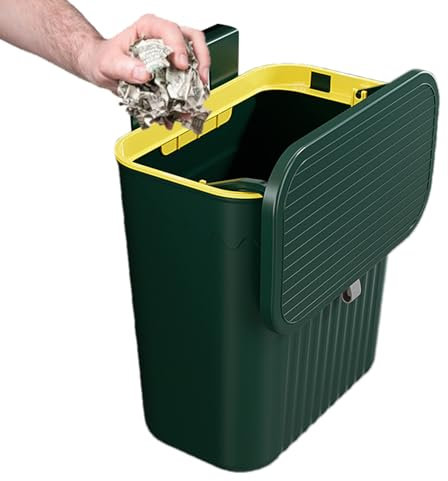 Cubo de compost con tapa para cocina, 27 x 13 x 29 cm, cubo de basura colgante para encimera o debajo del fregadero, contenedor de basura de gran diámetro, cubo de compost para interiores