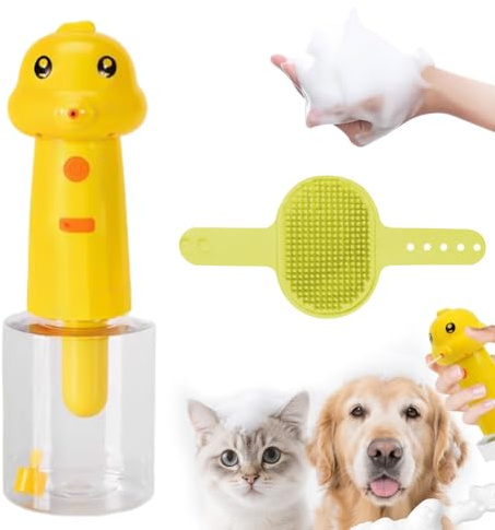 Distributore automatico di sapone in schiuma per cani, macchina schiumogena per cani, con spazzola per cani, macchina elettrica per la pulizia del cane, spruzzatore per la cura e la pulizia (giallo)