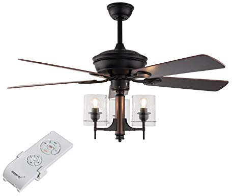 Ventola del soffitto vintage da 52 pollici con luci e telecomando ventilatore lampadario da agricoltura a 3 lame a 3 lame con motore muto paralamode in vetro per camera da letto, soggiorno, sala da