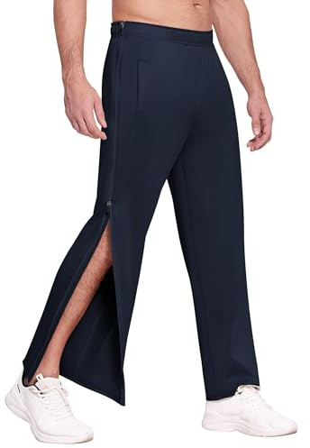 PINSPARK Reha byxor, herr, träningsbyxor med genomgående dragkedja, joggingbyxor, slitbyxor, lediga sportkläder med ficka, Mörkblå, XL