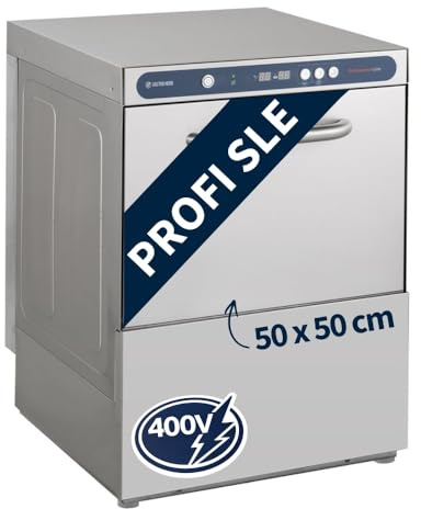 GastroHero Geschirrspülmaschine 50x50, 400 V, Edelstahl PROFI-GSM54SLE | 60 Körbe/Stunde, mit Enthärter, Reiniger- & Klarspüldosierer, mit Ablaufpumpe, Digital, Made in Europe, 320 mm Einschubhöhe