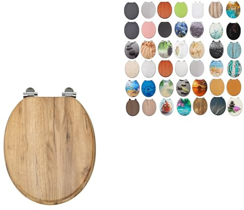 18 MDF Toilet Seat Universal Adjustable Fit Most Toilets Oval Seat┃Bathroom Standard Wooden MDF Toilet Seat | WC SEAT +Fittings (Natural Oak)