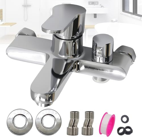 CeyKo, rubinetto per vasca da bagno, miscelatore doccia e vasca da bagno, doccetta a leva singola con soffione doccia da 1/2 e beccuccio per vasca da bagno, cromato con materiale di fissaggio