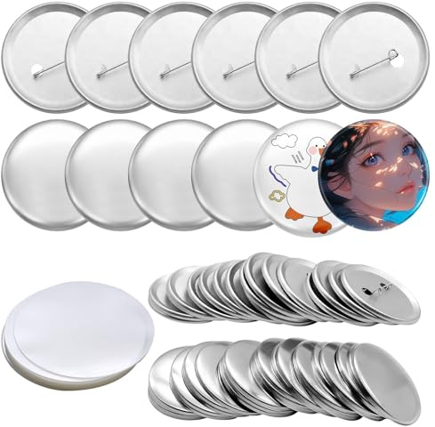 PWGHWG 100 Sätze Metall Buttonrohlinge 58mm mit Sicherheitsnadel, Buttons Selber Machen, Leeres Buttons Anstecker für Souvenirs, DIY Abzeichenherstellung Zubehör für Buttonmaschine