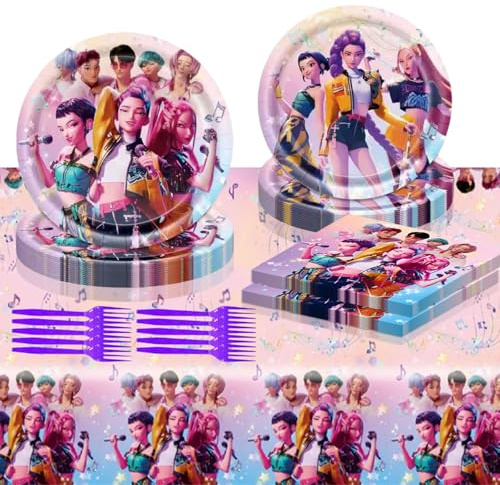 51pcs Kpo Demo Hunte Geburtstag Partygeschirr Set, 20 Teller, 20 Servietten und 1 Tischdecke ecc, für Kindergeburtstag und Themenfeier
