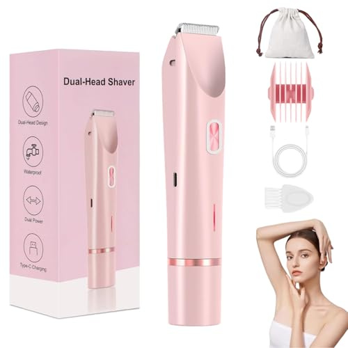 Bloomshave - 2-in-1 Damen Körperrasierer, Dual Head Shaver Women with USB-C Charging, Ipx7 Wasserdicht Intimrasierer für Frauen für Gesicht, Bikinizone, Achseln, Beine, Arme, Körper (Rosa)