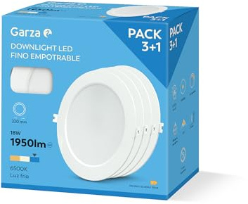 Garza - Downlight LED Empotrable Circular Extraplano Ojo de Buey, 6500K Luz Fría, 1950lm, 30.000h, IP20, Blanco o Níquel, Ahorro Energético 80%