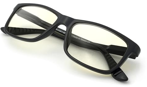 J+S Blue Light Blocking Glasses for Women Men | Anti Eyestrain Headache Glare | Computer (Haka LCD Rectangle | Black Frame)