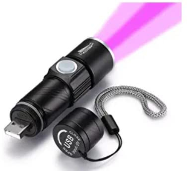 DARKBEAM Lampe torche UV USB rechargeable, UV 395nm LED Lampe de poche, avec clip, résistant à l'eau, détection de vêtements pour animaux de compagnie/urgence, urine des animaux domestiques
