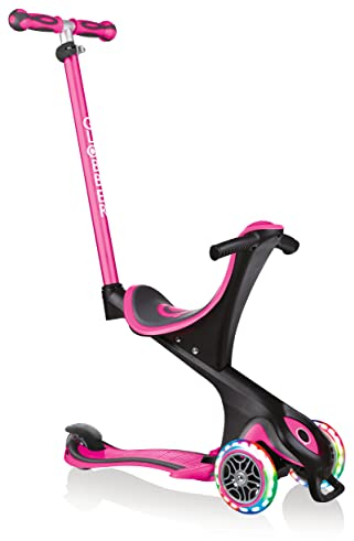 GLOBBER GO-UP Comfort Lights – 3 in 1 Dreirad, 120/80 mm, ABEC 5, 3-rädrig, höhenverstellbar, LED-Rollen, pink