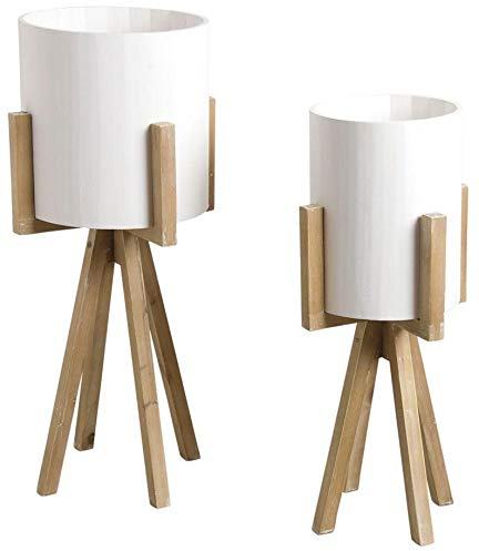 AUBRY GASPARD - Cache-Pots Ronds sur Pieds Bois - Lot de 2 - Laqué Blanc - Bois Naturel - Grand 33 x 72 cm - Petit 27 x 62 cm - Kit - Élégant Intérieur - Léger et Facile à Monter