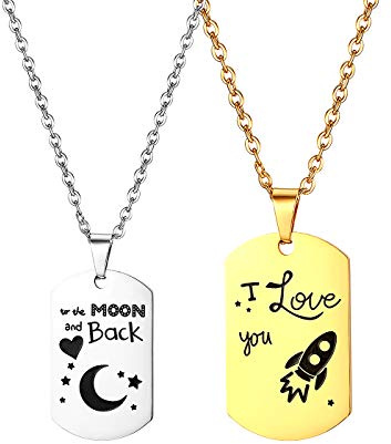 JewelryWe Paar Pärchen Halskette mit Gravur, Edelstahl Dog Tag Hundemarke Partneketten Freundschaftsketten BFF Kette für Herren Damen Gold Silber
