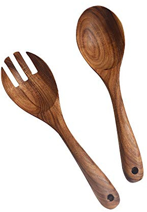 Wooden Salad Server Set of 2 Acacia Stirring Spoon 10-Inch Wooden Utensils for Serving Salad