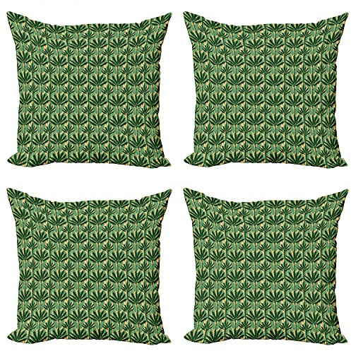 Ambesonne Banana Leaf Throw Pillow Cushion Case Pack of 4, Overlapping Windmill Palm Trees and Leaves Pattern, Modern Accent Double-Sided Digital Printing, 24, Pale Yellow Jade Green