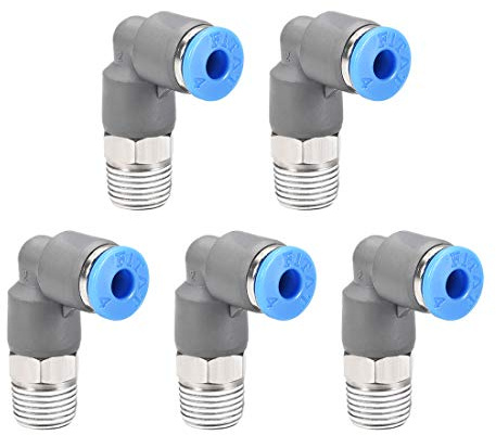 sourcing map 5Pcs Coude Connexion 4mm Tube OD x 1/8PT Mâle Filetage Gris | à Pression Air Raccords, Pneumatique Libération Rapide Connecteurs