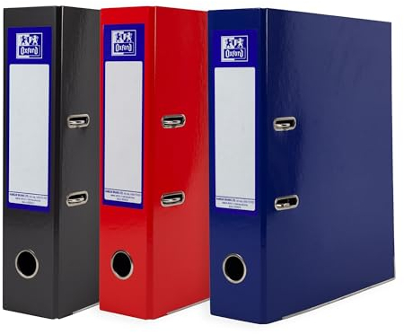 Oxford A4 Lever Arch Files, Red, Black and Blue, Heavy Duty Folders, Laminated Paper on Board (Pack of 3)