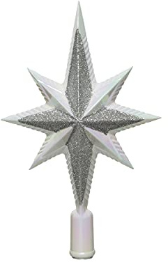 Christbaumspitze Kunststoff 25cm Stern mit Glitzer Weihnachtsbaumspitze weiß iris